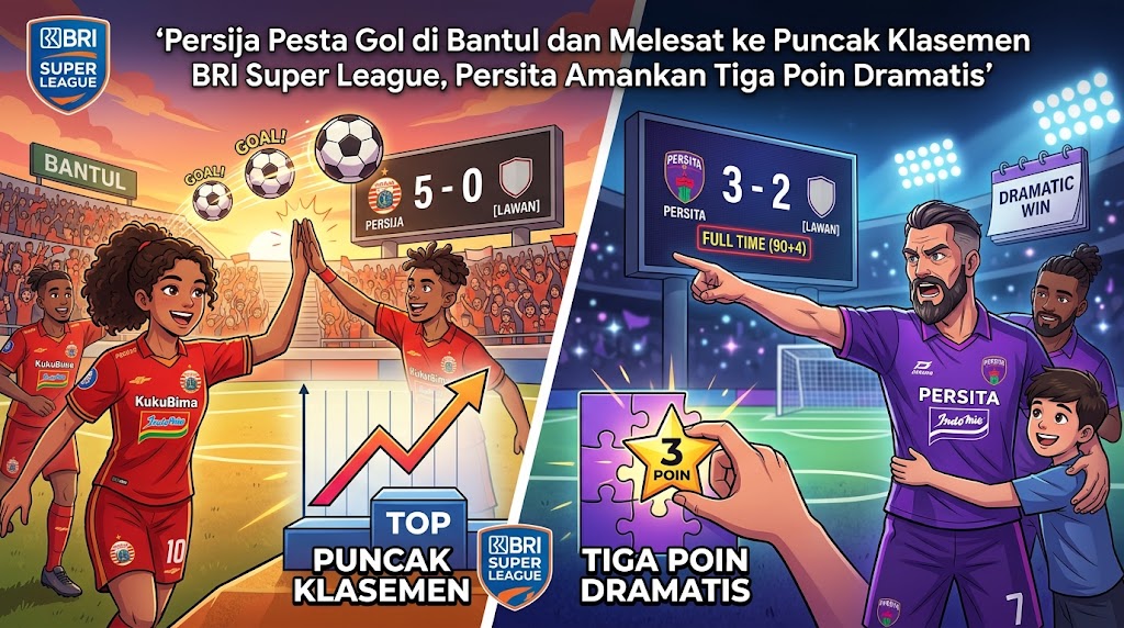 Persija Pesta Gol di Bantul dan Melesat ke Puncak Klasemen BRI Super League, Persita Amankan Tiga Poin Dramatis
